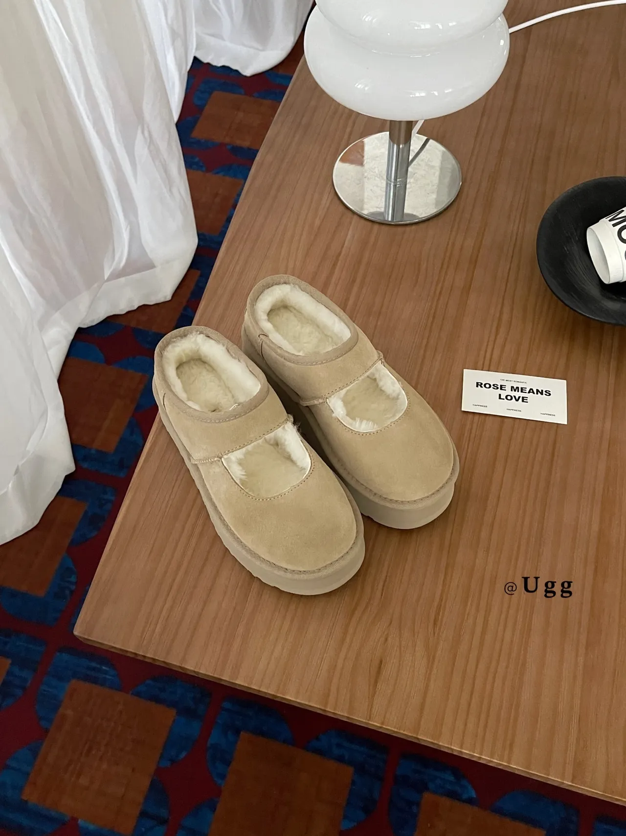 UGG Tasman Beige Suede Shearling-Lined Mary Jane Shoes 2