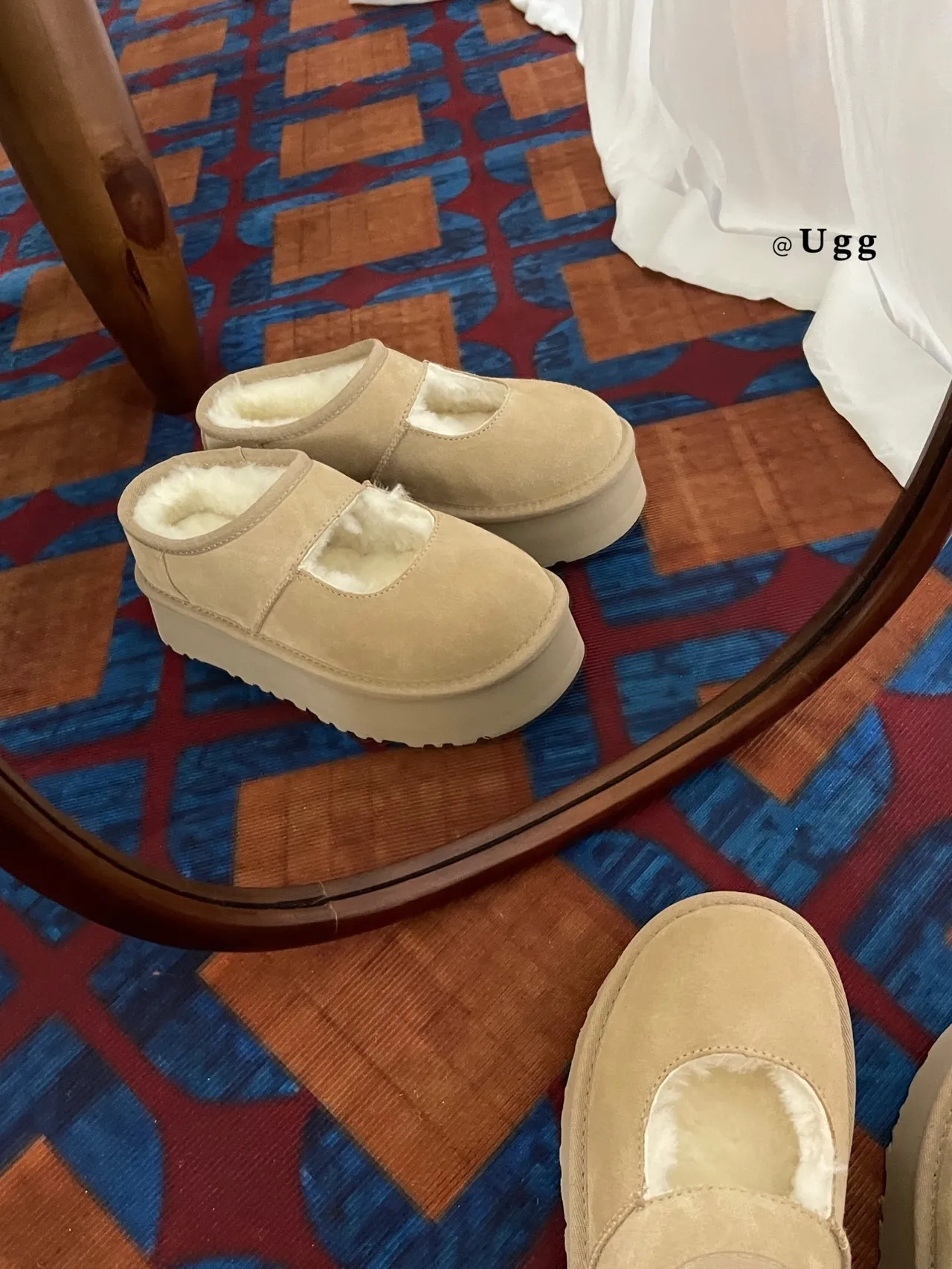 UGG Tasman Beige Suede Shearling-Lined Mary Jane Shoes 3