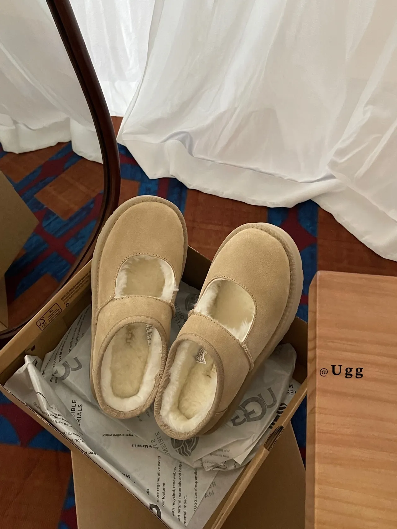 UGG Tasman Beige Suede Shearling-Lined Mary Jane Shoes 4