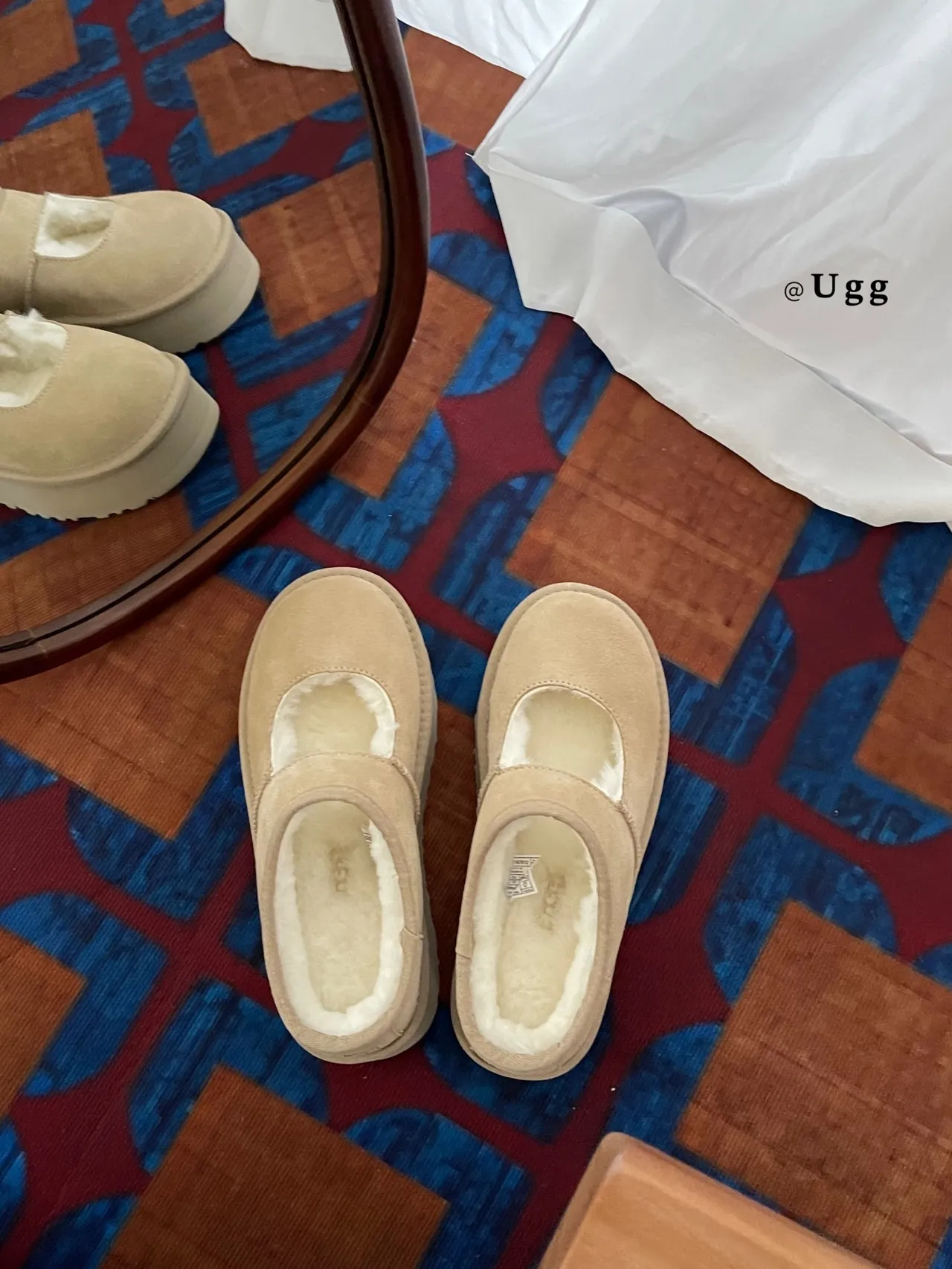 UGG Tasman Beige Suede Shearling-Lined Mary Jane Shoes 5