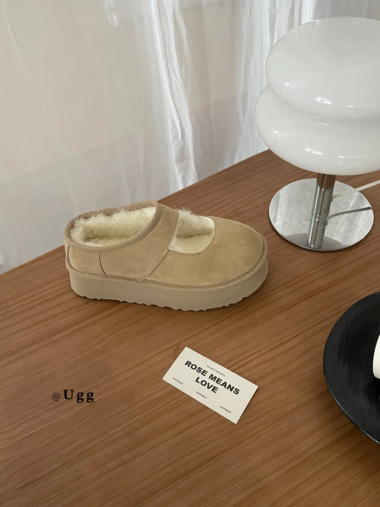 UGG Tasman Beige Suede Shearling-Lined Mary Jane Shoes 7