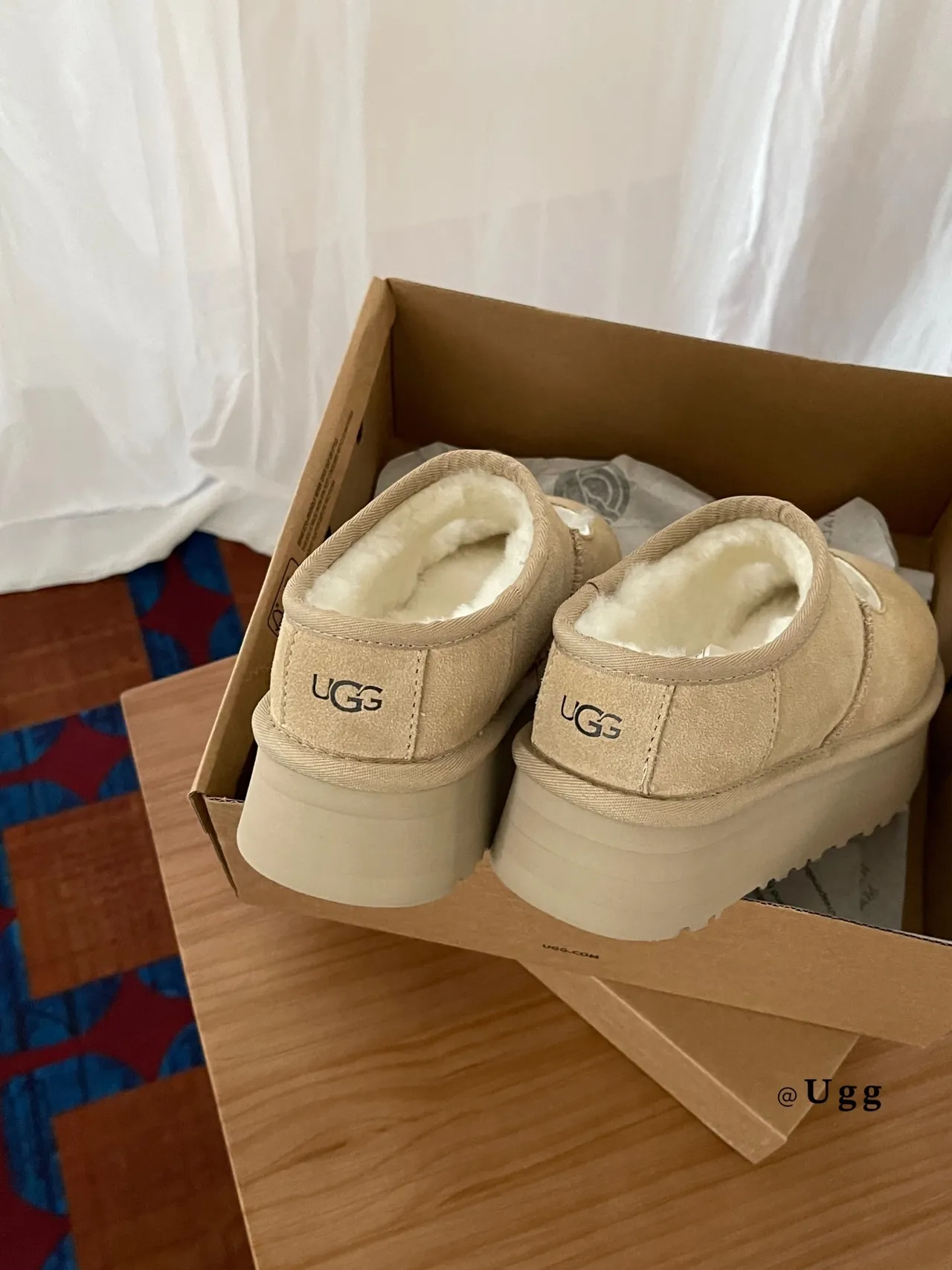 UGG Tasman Beige Suede Shearling-Lined Mary Jane Shoes 8