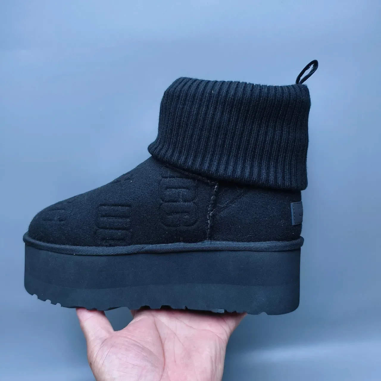 UGG Tasman কালো প্ল্যাটফর্ম সোল রিবড নিট কাফ স্নো বুট 7