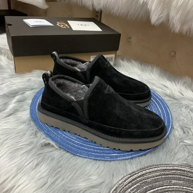 UGG Tasman Black Suede Shearling-Lined Loafers 12