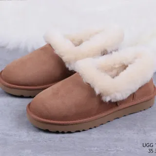 UGG Tasman بني بيج جلد أنيق علوي مبطن فراء كم كاجوال حذاء