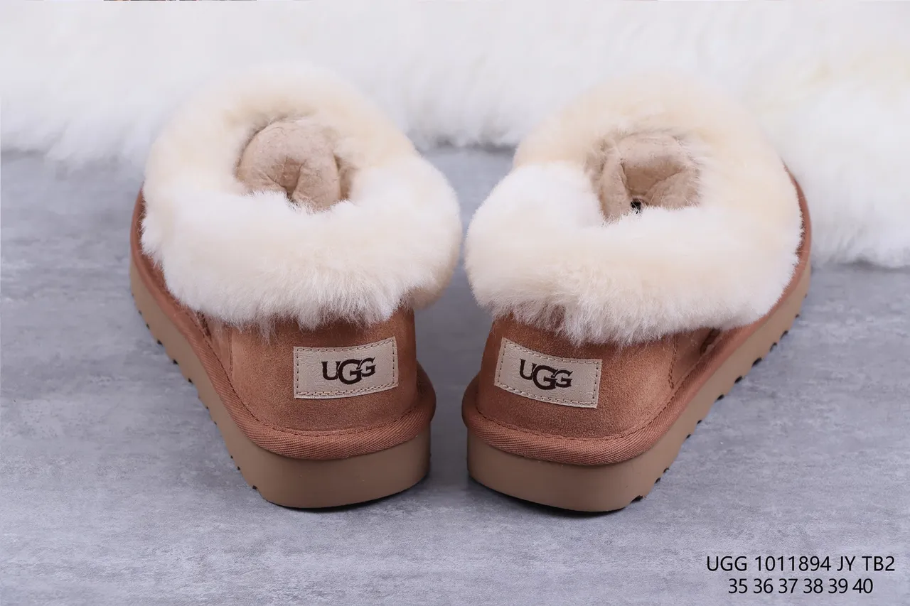 UGG Tasman Brown Beige Suede Upper Shearling-Lined Cuff Casual Shoes 8