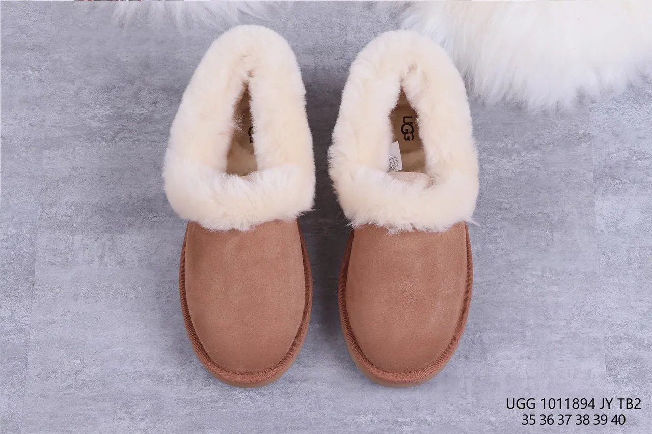 UGG Tasman Brown Beige Suede Upper Shearling-Lined Cuff Casual Shoes 9