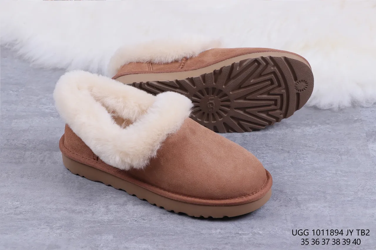 UGG Tasman Brown Beige Suede Upper Shearling-Lined Cuff Casual Shoes 10