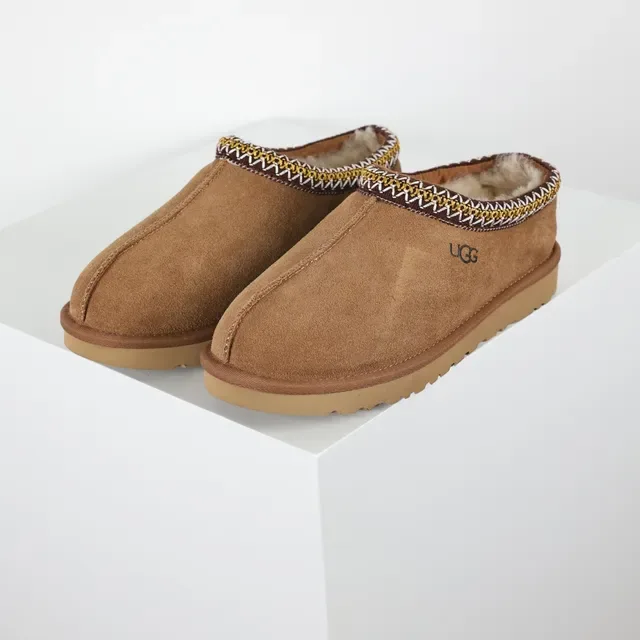 UGG Tasman Brown Beige Suede Upper Woven Trim Collar Casual Shoes 2