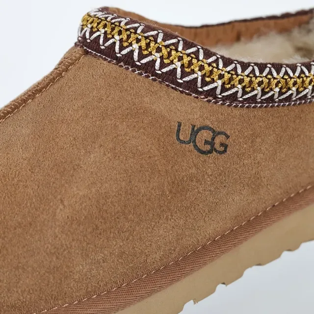 UGG Tasman Brown Beige Suede Upper Woven Trim Collar Casual Shoes 6