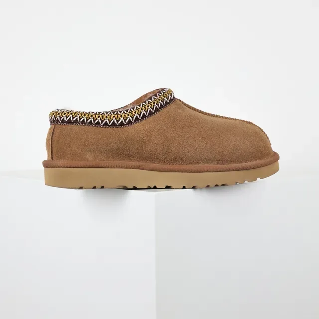 UGG Tasman Brown Beige Suede Upper Woven Trim Collar Casual Shoes 7