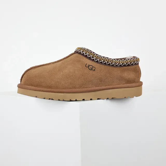UGG Tasman Brown Beige Suede Upper Woven Trim Collar Casual Shoes 9