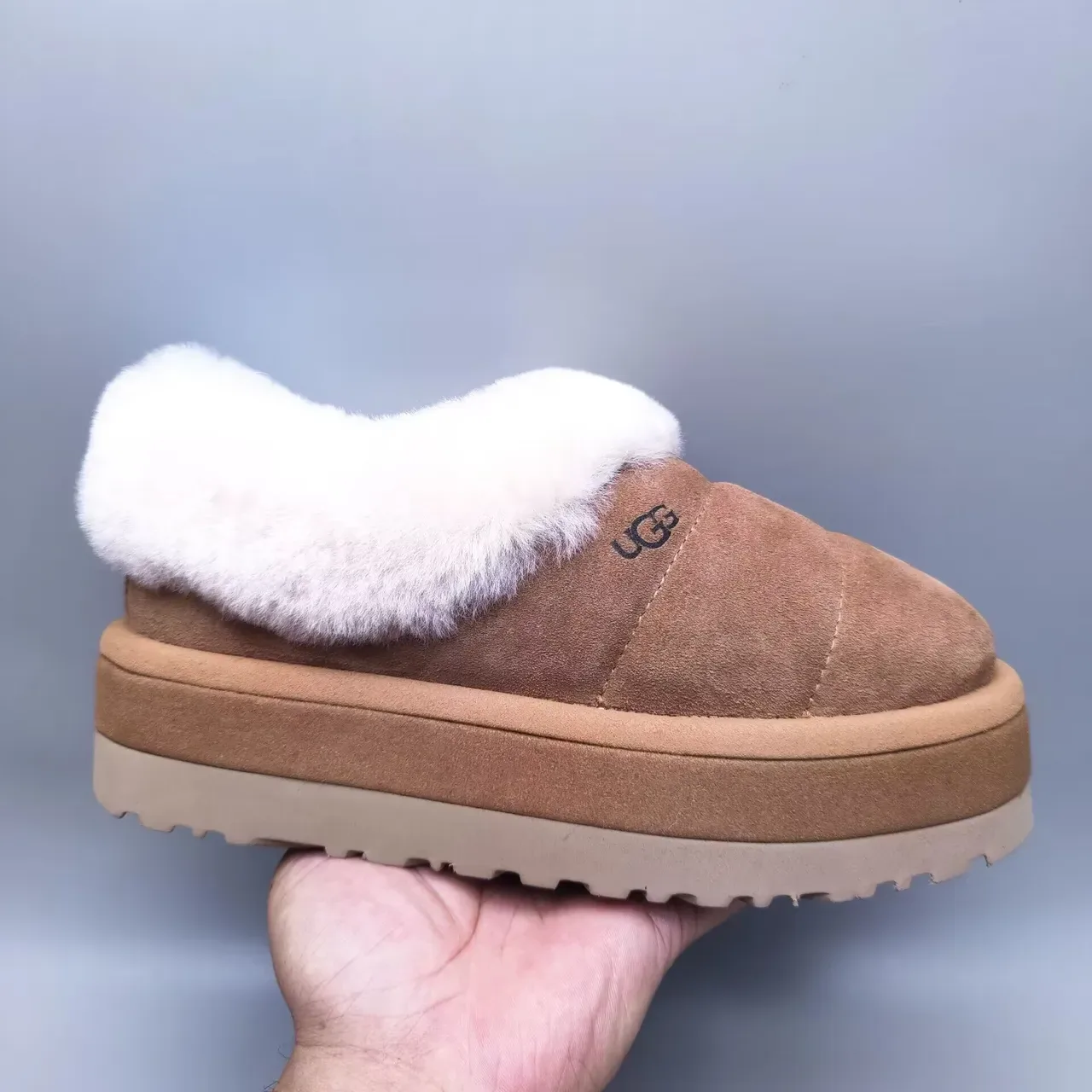 UGG Tasman Brown White Platform Sole Shearling Collar Casual Shoes 4