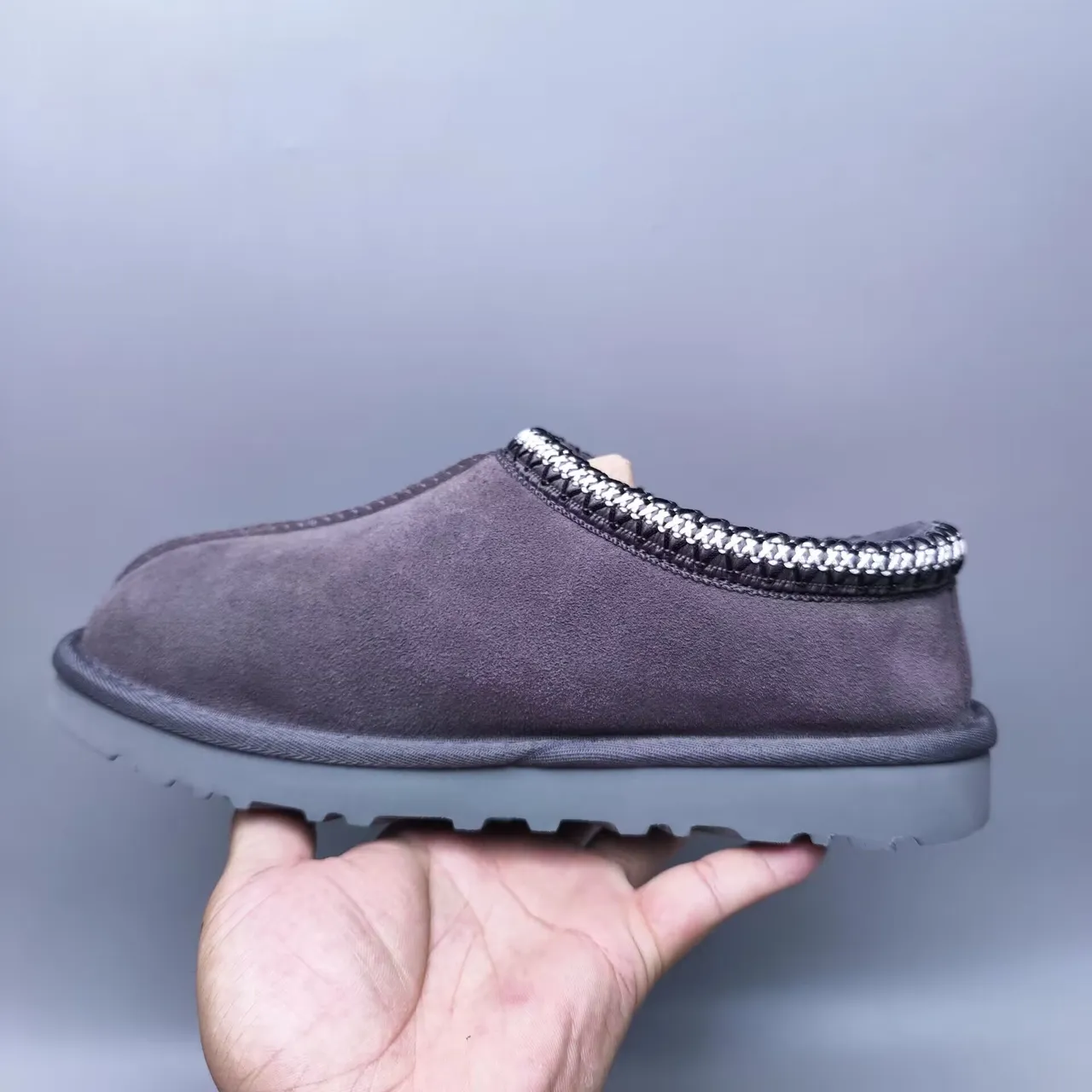 UGG Tasman Gris Noir Daim Supérieur Tricoté Tressé Col Chaussures Casuales 2
