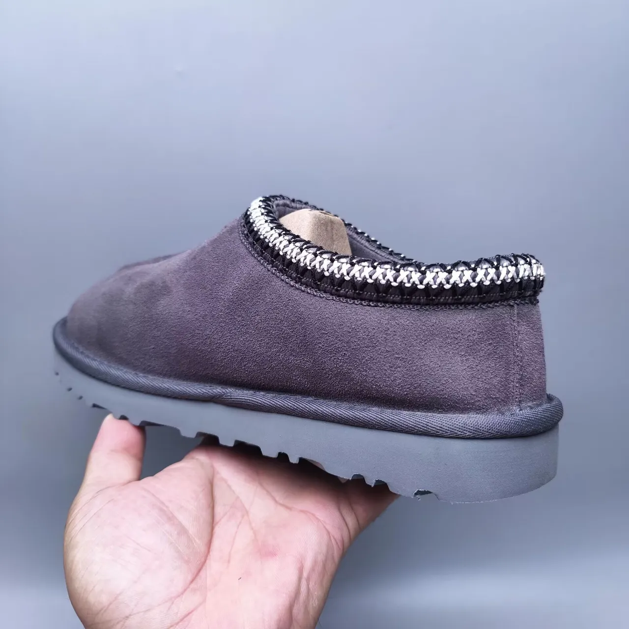 UGG Tasman Gris Noir Daim Supérieur Tricoté Tressé Col Chaussures Casuales 3