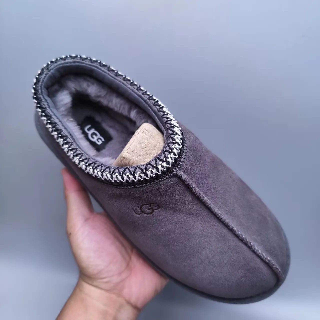 UGG Tasman Gris Noir Daim Supérieur Tricoté Tressé Col Chaussures Casuales 4