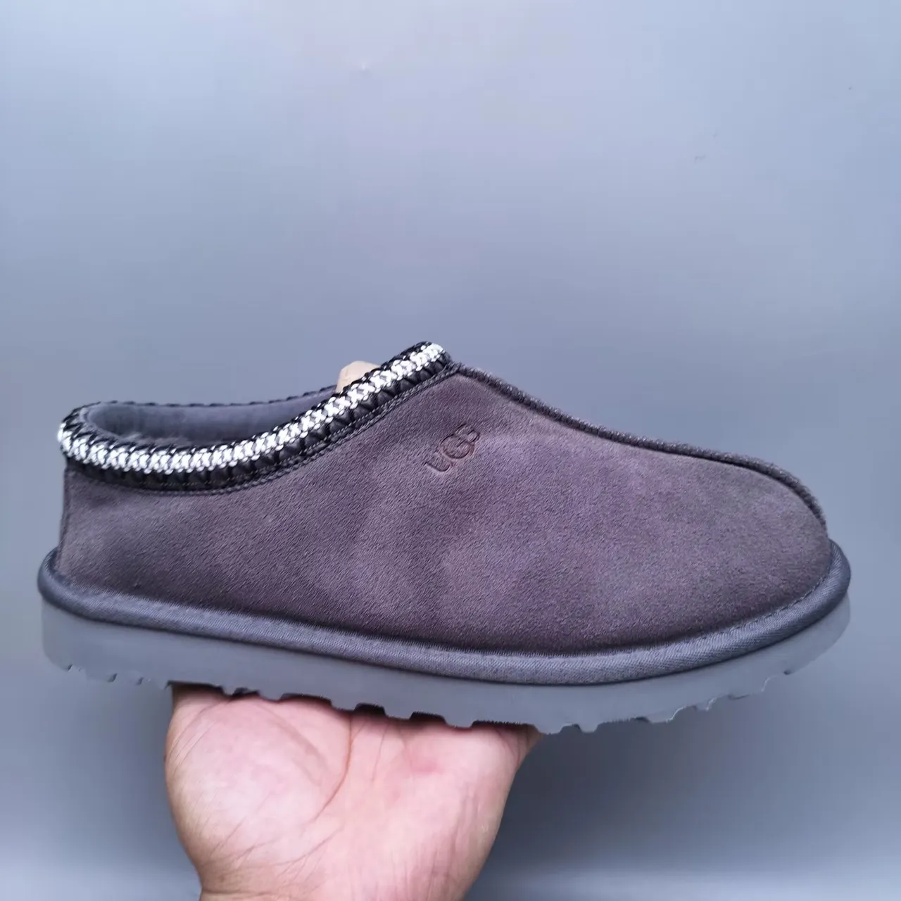 UGG Tasman Gris Noir Daim Supérieur Tricoté Tressé Col Chaussures Casuales 5