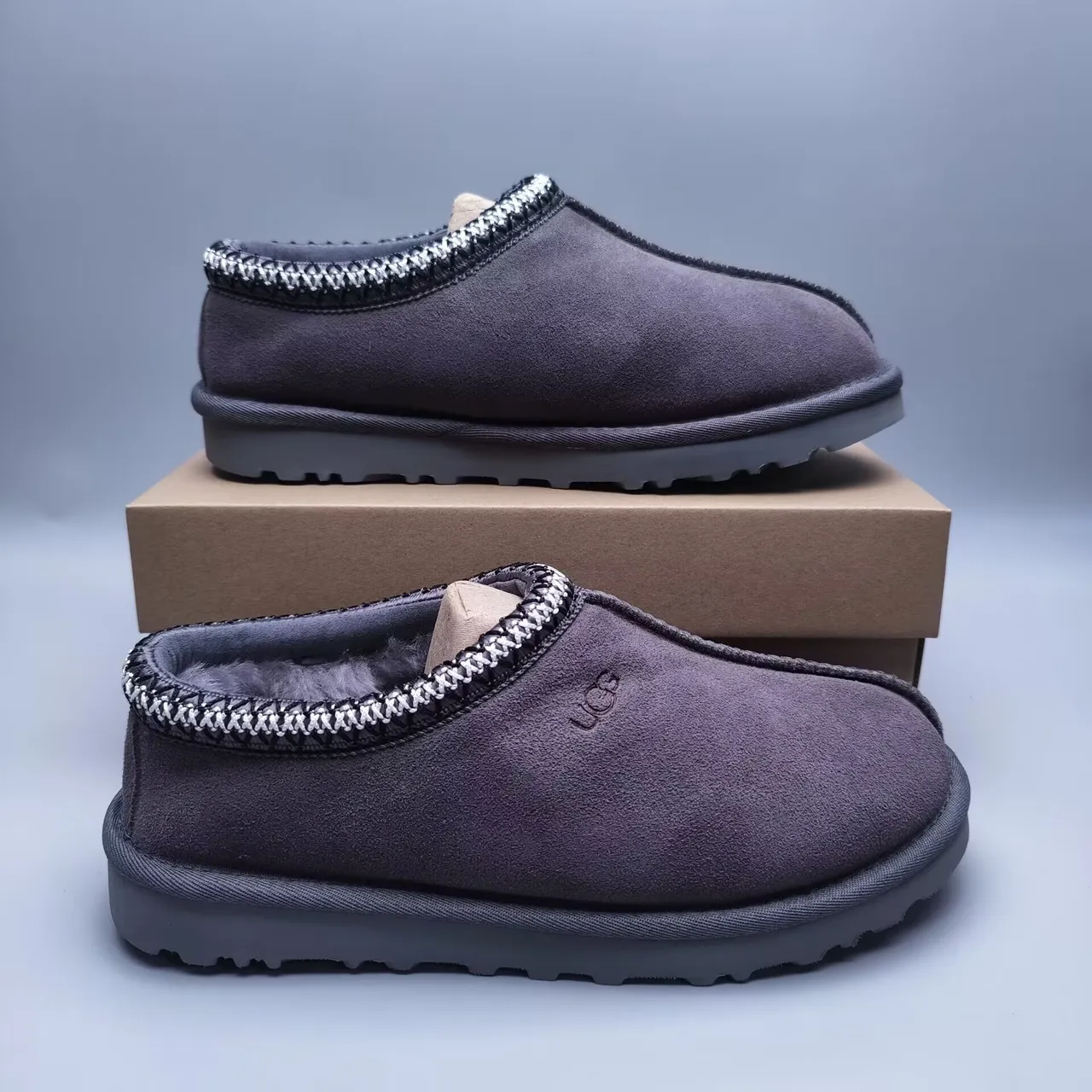 UGG Tasman Gris Noir Daim Supérieur Tricoté Tressé Col Chaussures Casuales 7