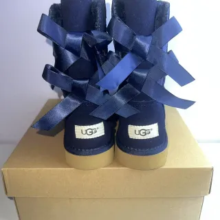 UGG Tasman Navy Satin Bow Snow Boots