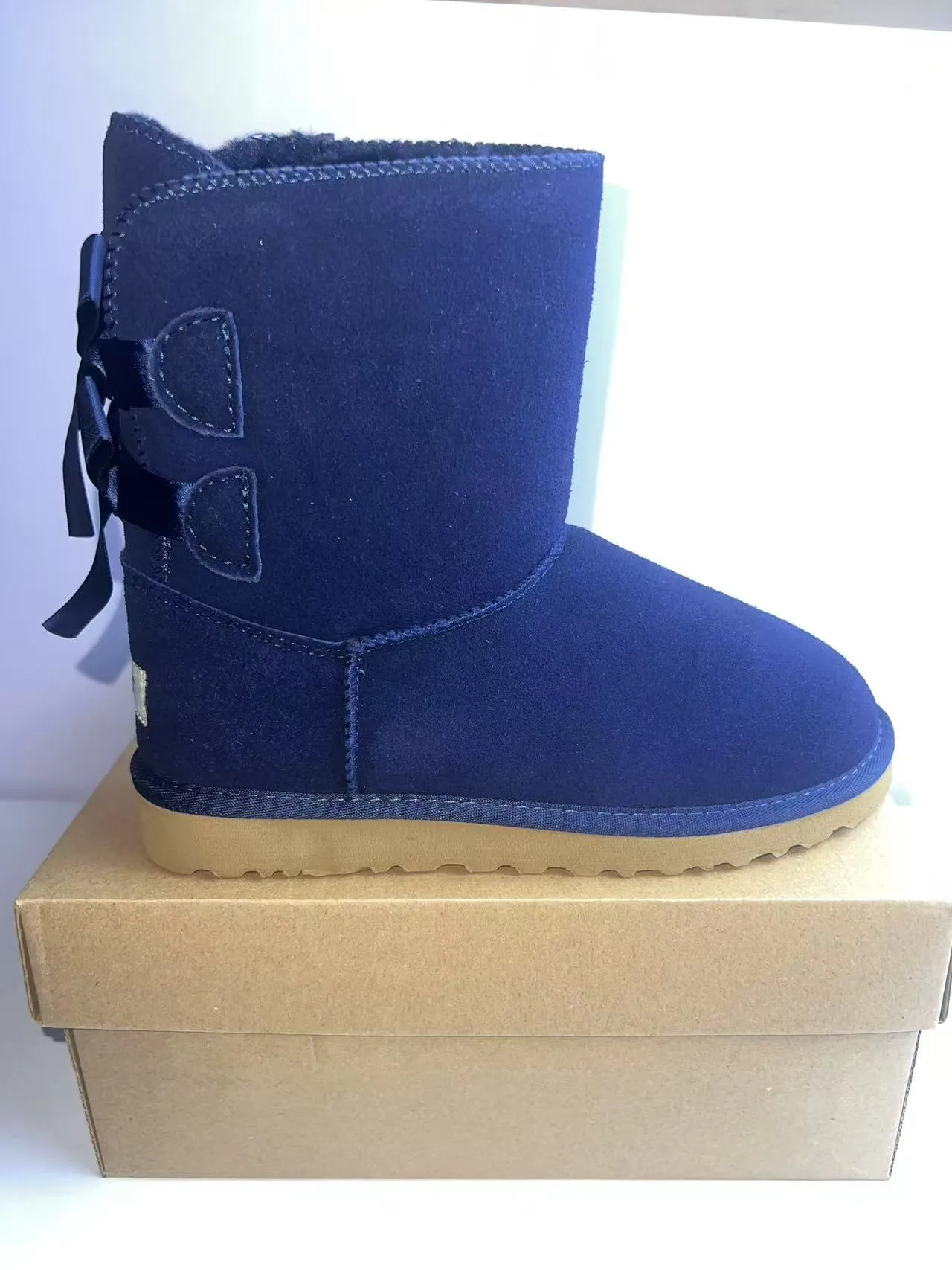 UGG Tasman Navy Satin Bow Snow Boots 3
