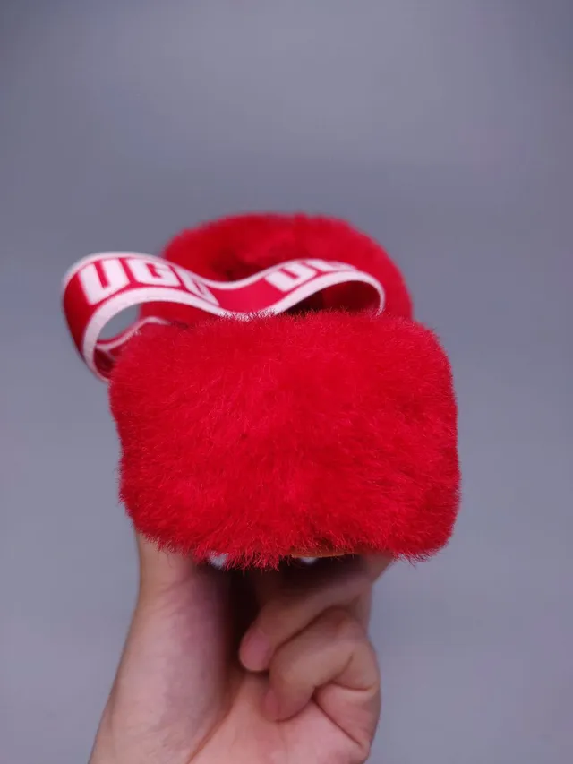 UGG Tasman Red Plush Logo Strap Slippers 2