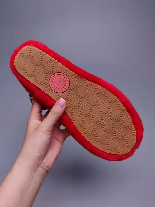 UGG Tasman Red Plush Logo Strap Slippers 3