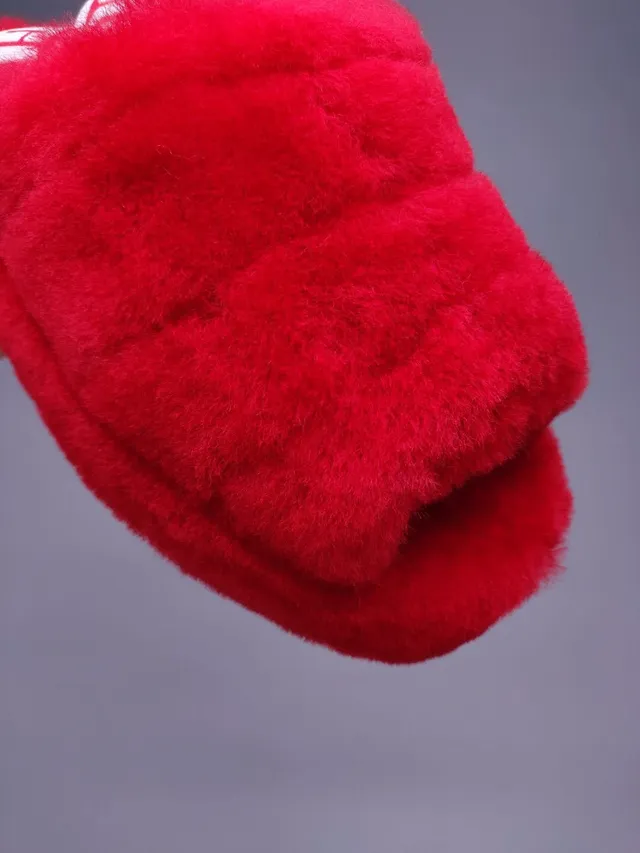 UGG Tasman Red Plush Logo Strap Slippers 4