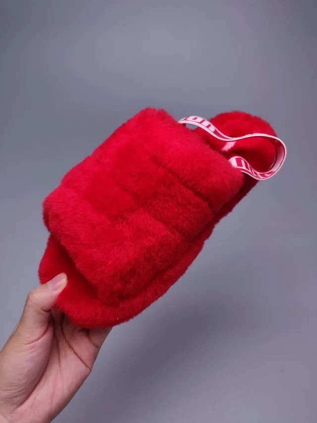 UGG Tasman Red Plush Logo Strap Slippers 5