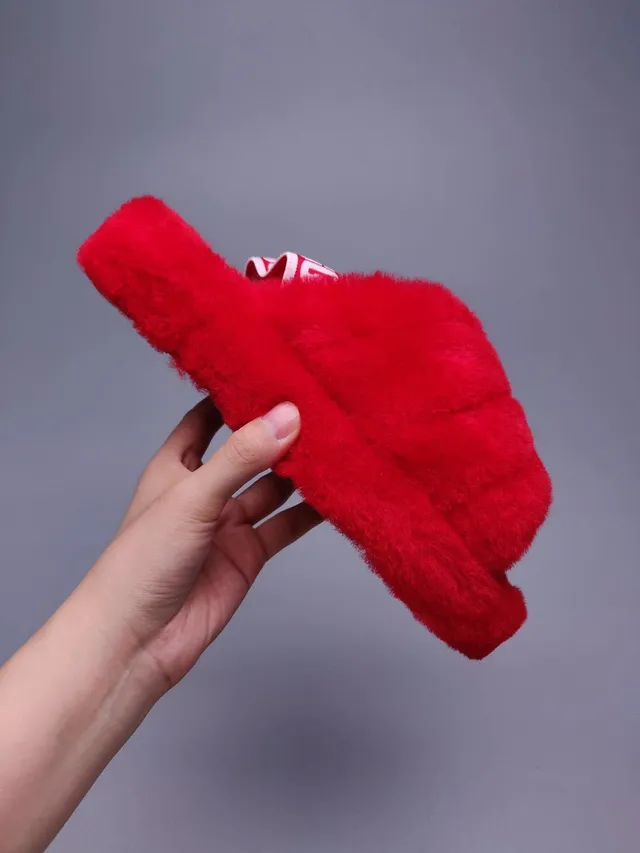 UGG Tasman Red Plush Logo Strap Slippers 6