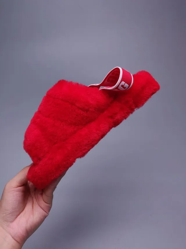 UGG Tasman Red Plush Logo Strap Slippers 7