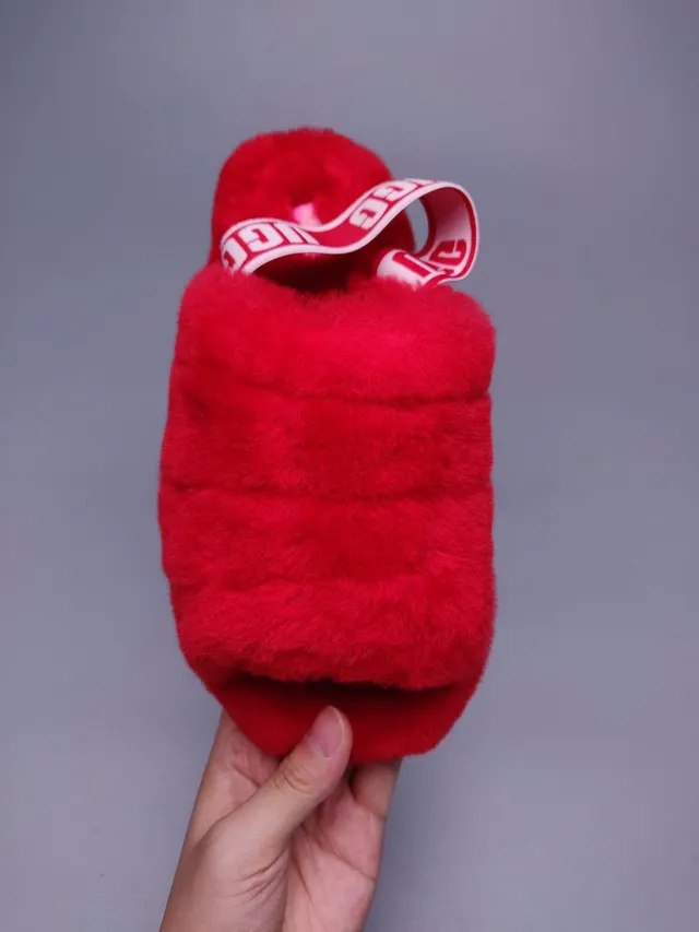 UGG Tasman Red Plush Logo Strap Slippers 8