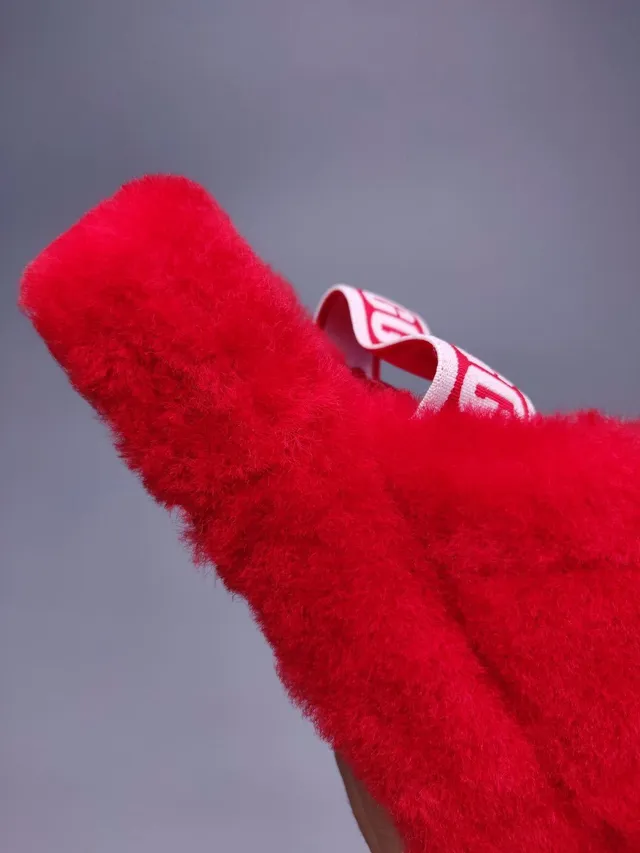 UGG Tasman Red Plush Logo Strap Slippers 9