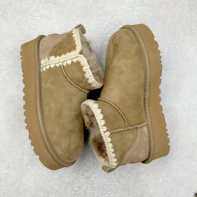 UGG Tasman Tan Suede Knit-Trimmed Platform Snow Boots 3