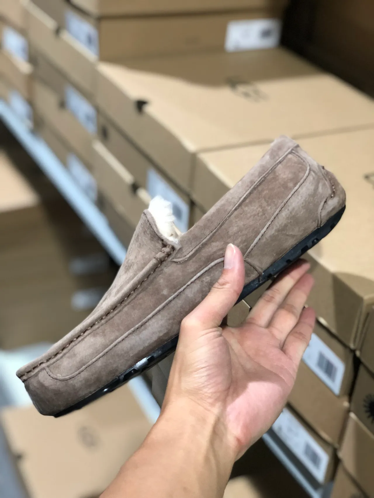UGG Tasman Taupe Suede Shearling-Lined Loafers 4