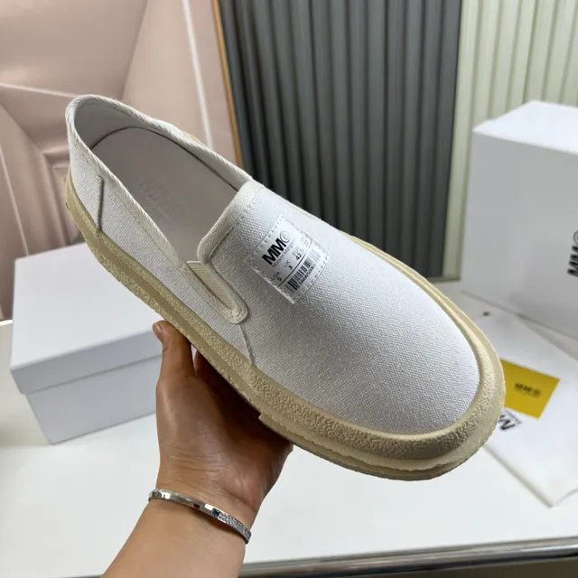 UMA WANG Beige White Slip-On Upper Canvas Shoes 4