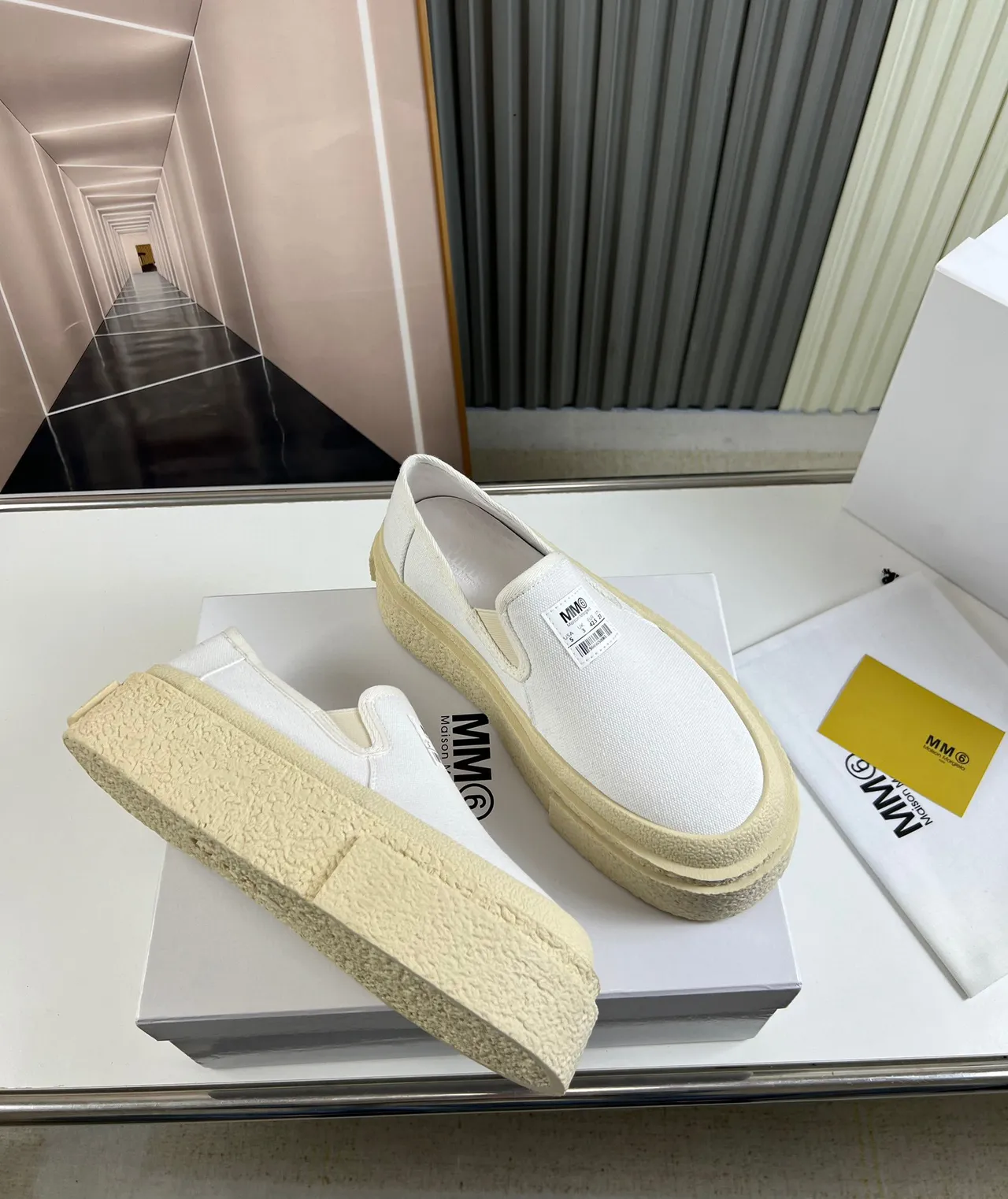 UMA WANG Beige White Slip-On Upper Canvas Shoes 5