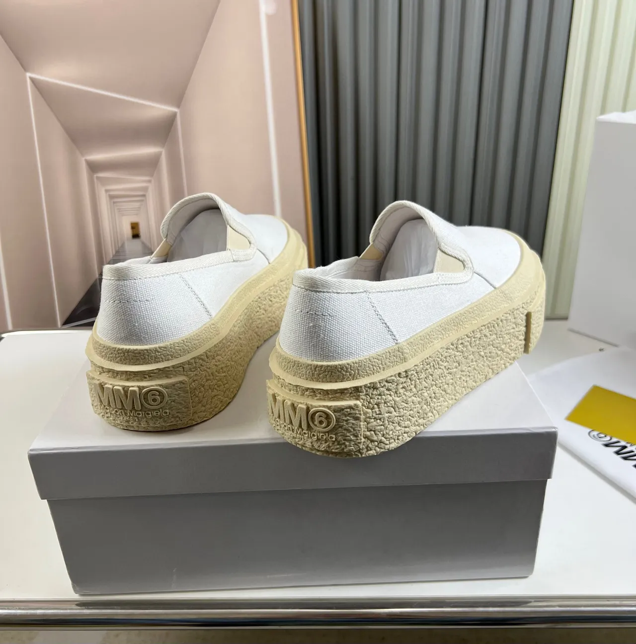 UMA WANG Beige White Slip-On Upper Canvas Shoes 6
