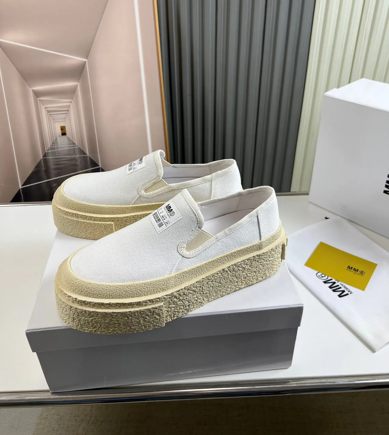 UMA WANG Beige White Slip-On Upper Canvas Shoes 8