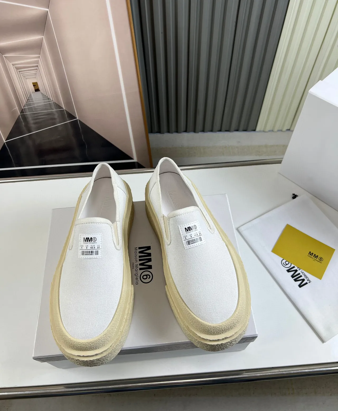 UMA WANG Beige White Slip-On Upper Canvas Shoes 9