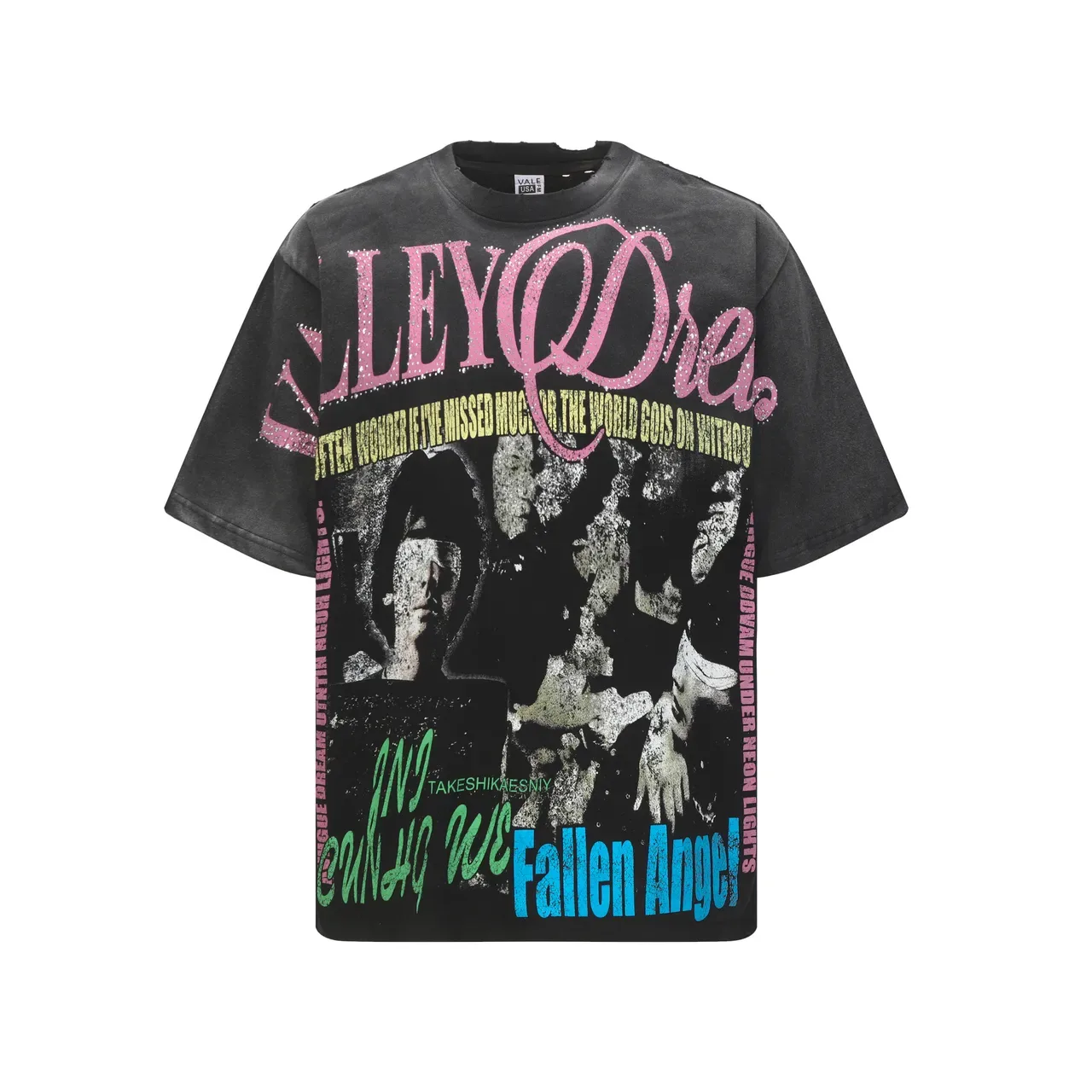 Vale Forever Oversized Distressed Graphic Print Black T-Shirt 3