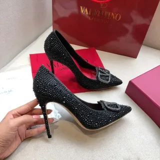 Valentino Black Crystal-Embellished Pointed-Toe Stiletto