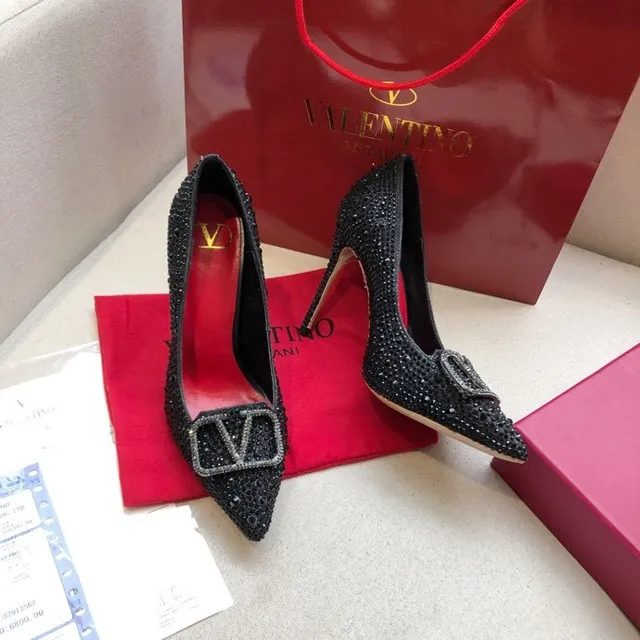 Valentino Black Crystal-Embellished Pointed-Toe Stiletto 9
