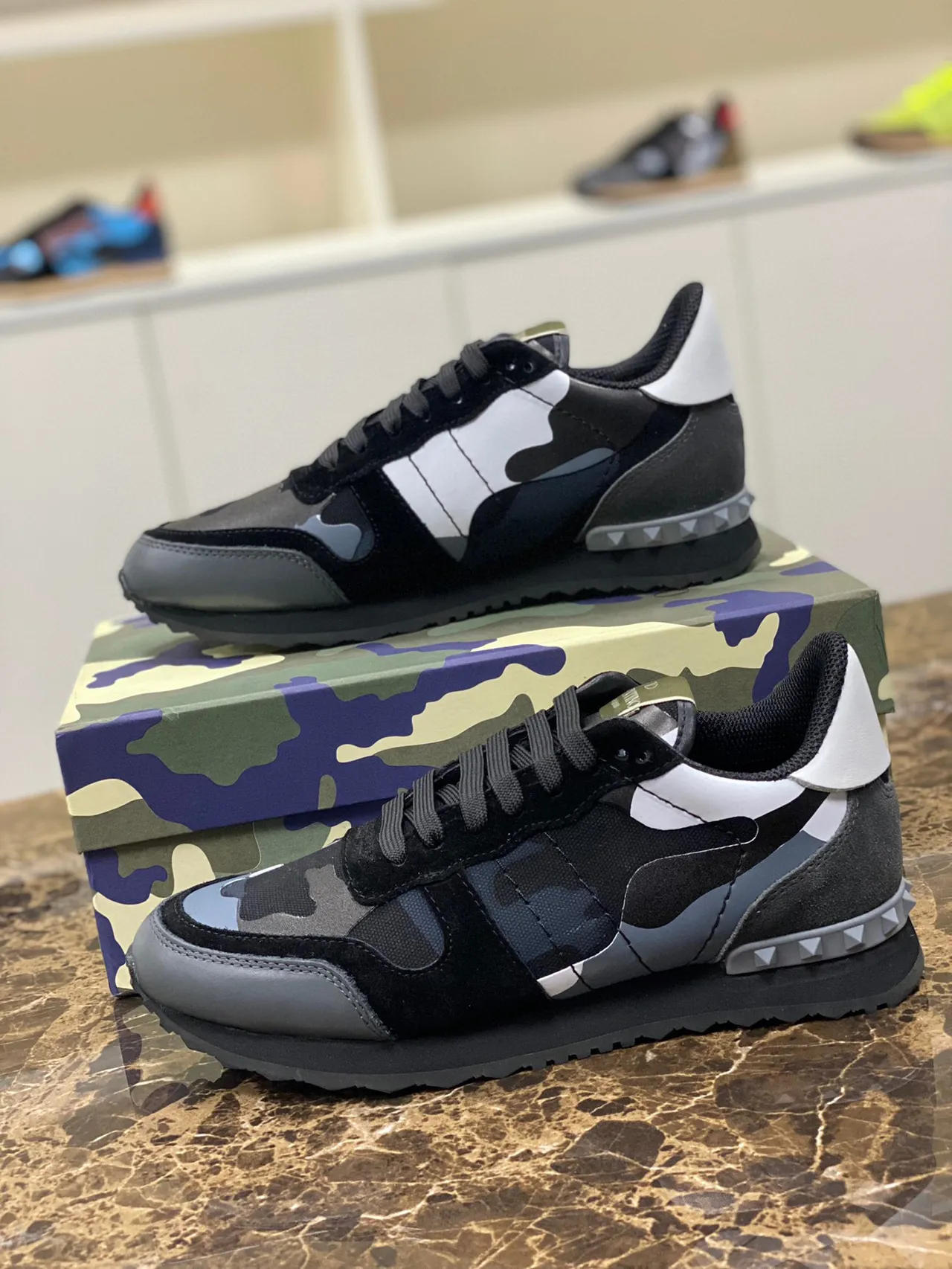 Valentino Noir Multicolore Camouflage Panneaux Daim et Textile Mix Lifestyle Sneakers 6