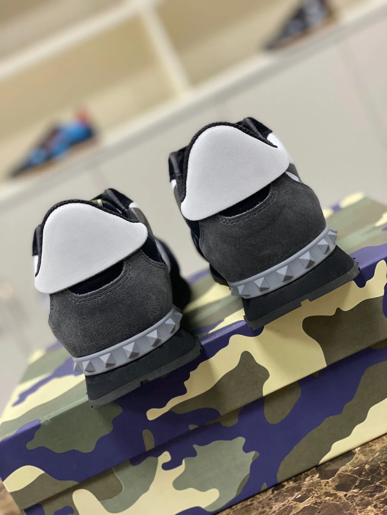 Valentino Noir Multicolore Camouflage Panneaux Daim et Textile Mix Lifestyle Sneakers 7