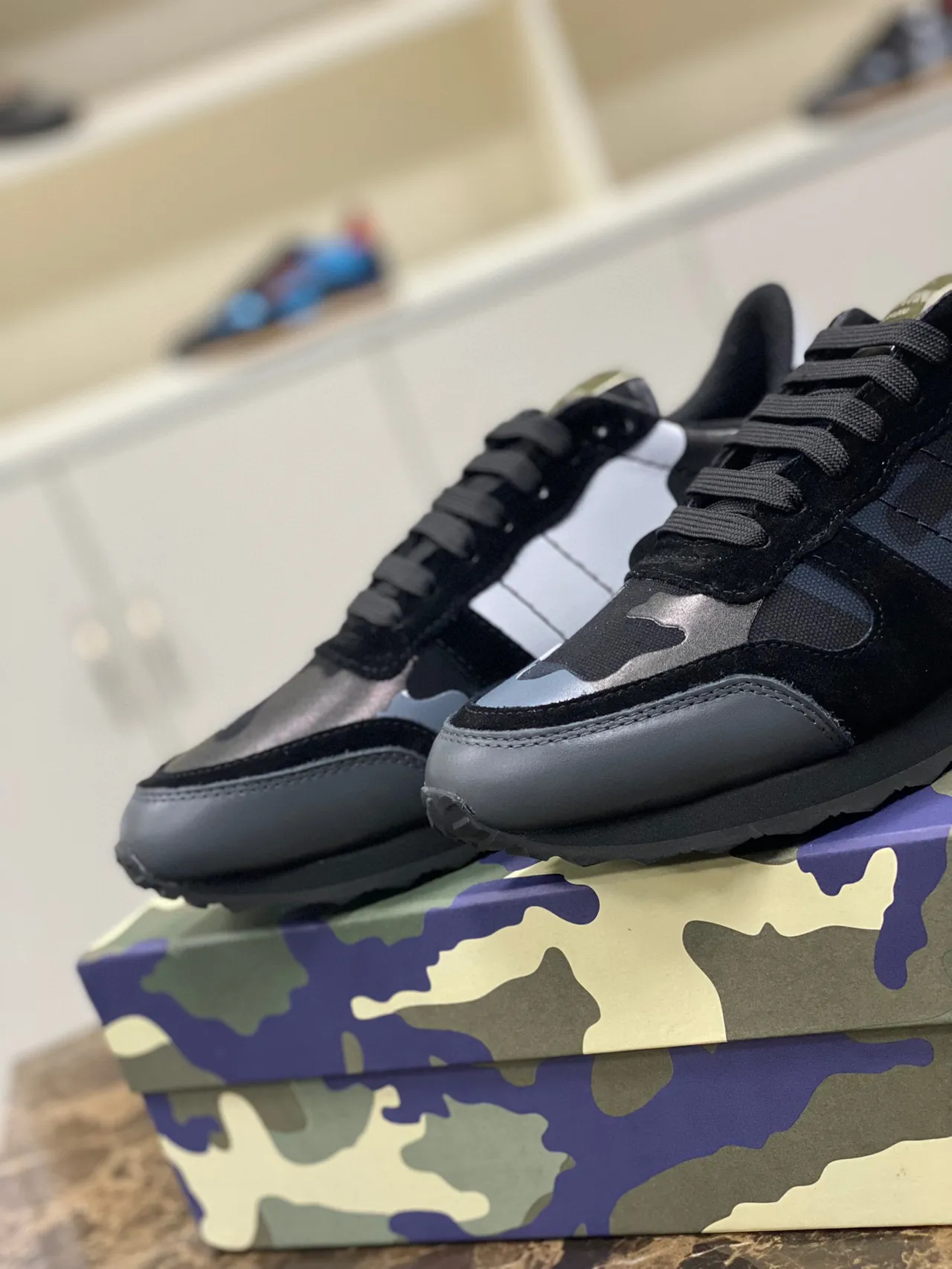 Valentino Noir Multicolore Camouflage Panneaux Daim et Textile Mix Lifestyle Sneakers 8