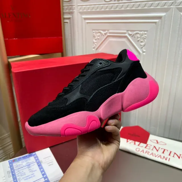 Valentino Preto Rosa Sola Esculpida Mesh E Suede Superior Tênis Chunky 3