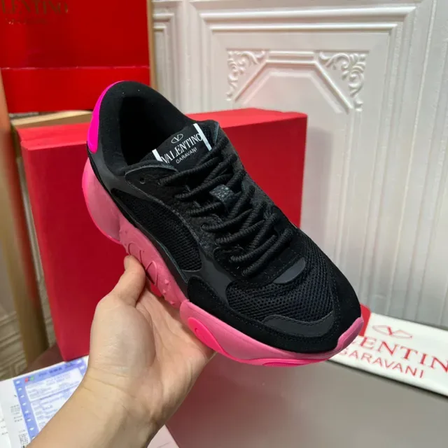 Valentino Preto Rosa Sola Esculpida Mesh E Suede Superior Tênis Chunky 4
