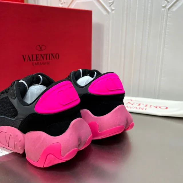 Valentino Preto Rosa Sola Esculpida Mesh E Suede Superior Tênis Chunky 5