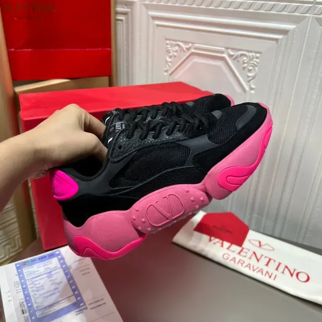 Valentino Preto Rosa Sola Esculpida Mesh E Suede Superior Tênis Chunky 6