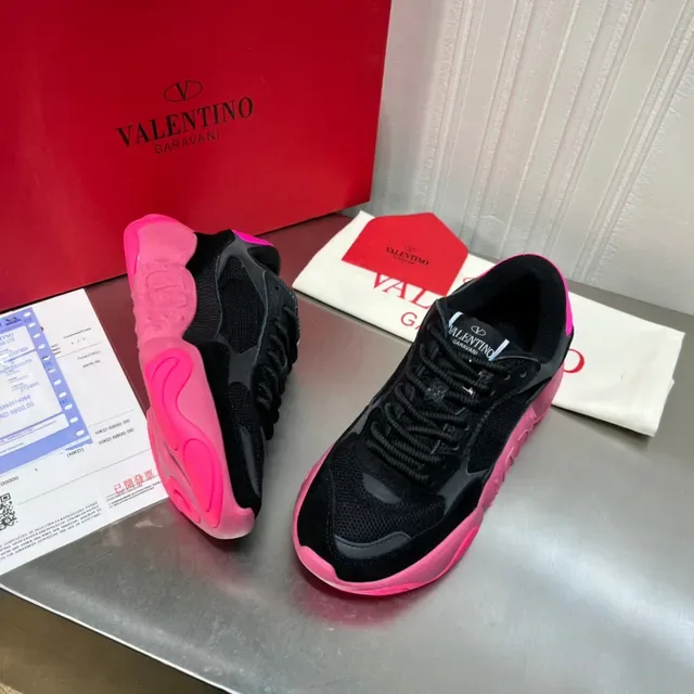 Valentino Preto Rosa Sola Esculpida Mesh E Suede Superior Tênis Chunky 7